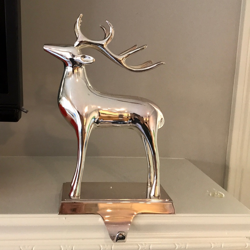 Pottery Bran silver reindeer stocking holder